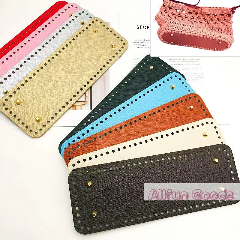 [TG835]Handmade Rectangular 28 * 10cm Bottom For Knitted Bag PU Leather Pad Handcraft Bag Base With Holes DIY Crochet Bag Bottom
