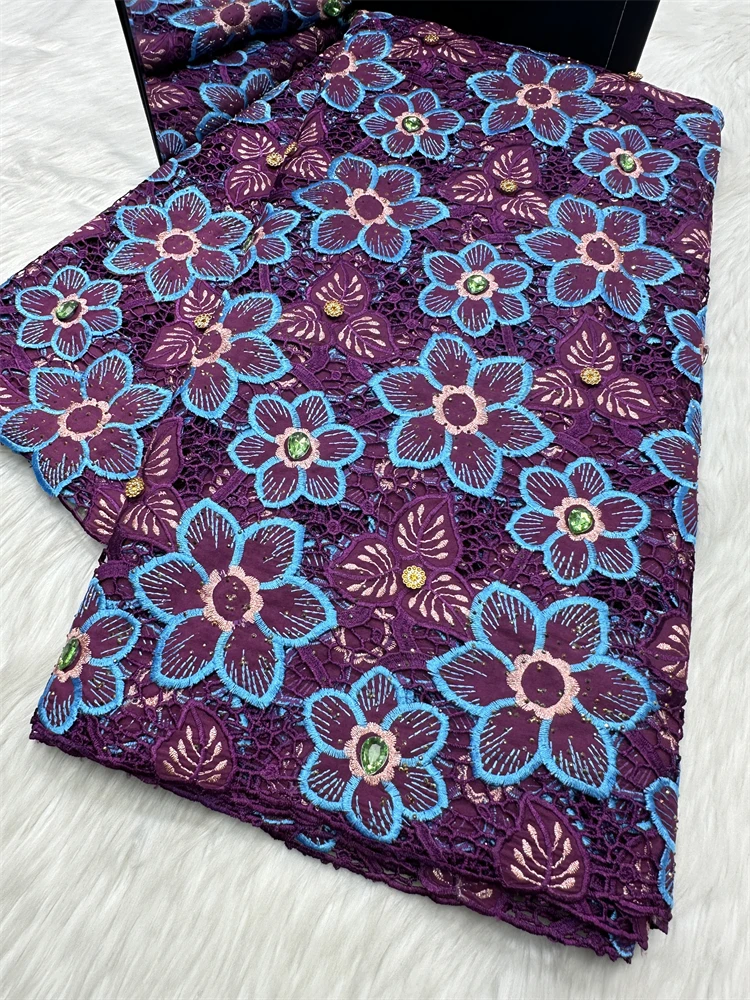 

Multicolor Water Soluble Nigerian Stoned Material 2026 High-Quality Lace Fabric Embroidery African Cloth For Prom Dress 5 Yards