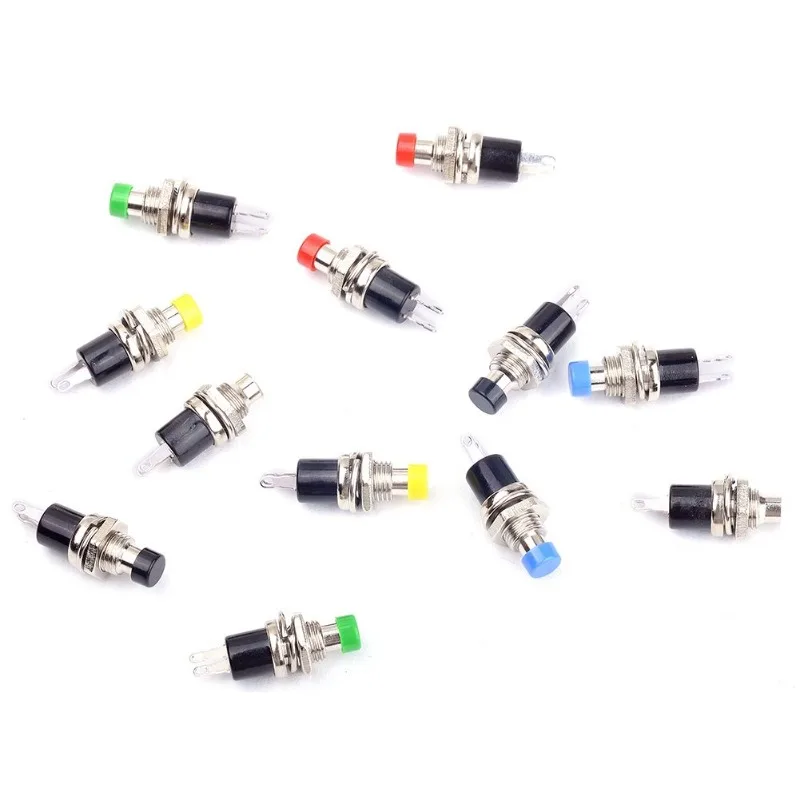 12Pcs 7mm Mini Round Pushbutton Switches 1A 250V AC 2 Pins SPST ON Off  6 Colors Normal Open Momentary Push Button Switch