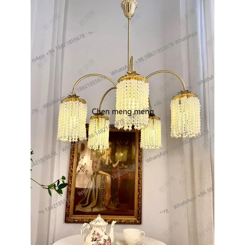 AB03rench brass living room chandelier American retro, bed and breakfast dining room bedroom decorative lamps