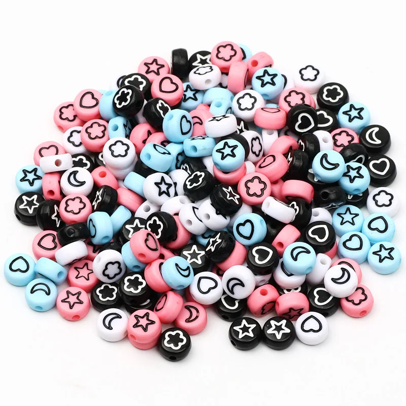 100Pcs Mixed Pattern Acrylic Beads Flat Round Loose Spacer Beads For Needlework Diy Jewelry Making Bracelet Necklace Accessories