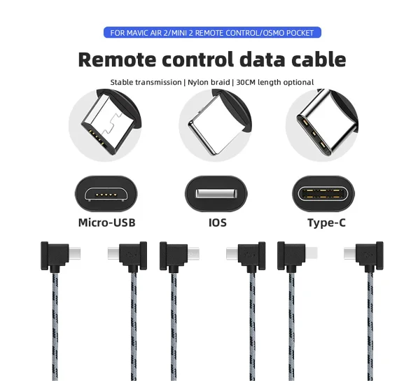 Remote Controller Cable for DJI Mavic 3/Mini 3/pro/Mini 2 Mavic Air 2 Nylon Braided Phone Tablet OTG Data Cord for DJI Pocket 2