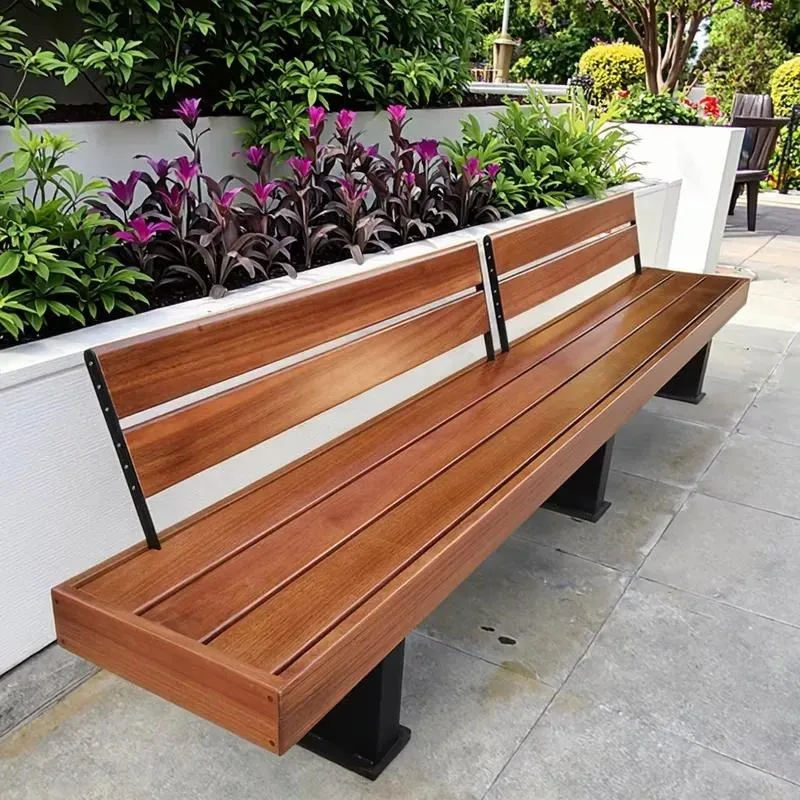 for Long design patio bench with metal base back support, comfortable and durable garden bench wood for outdoor use