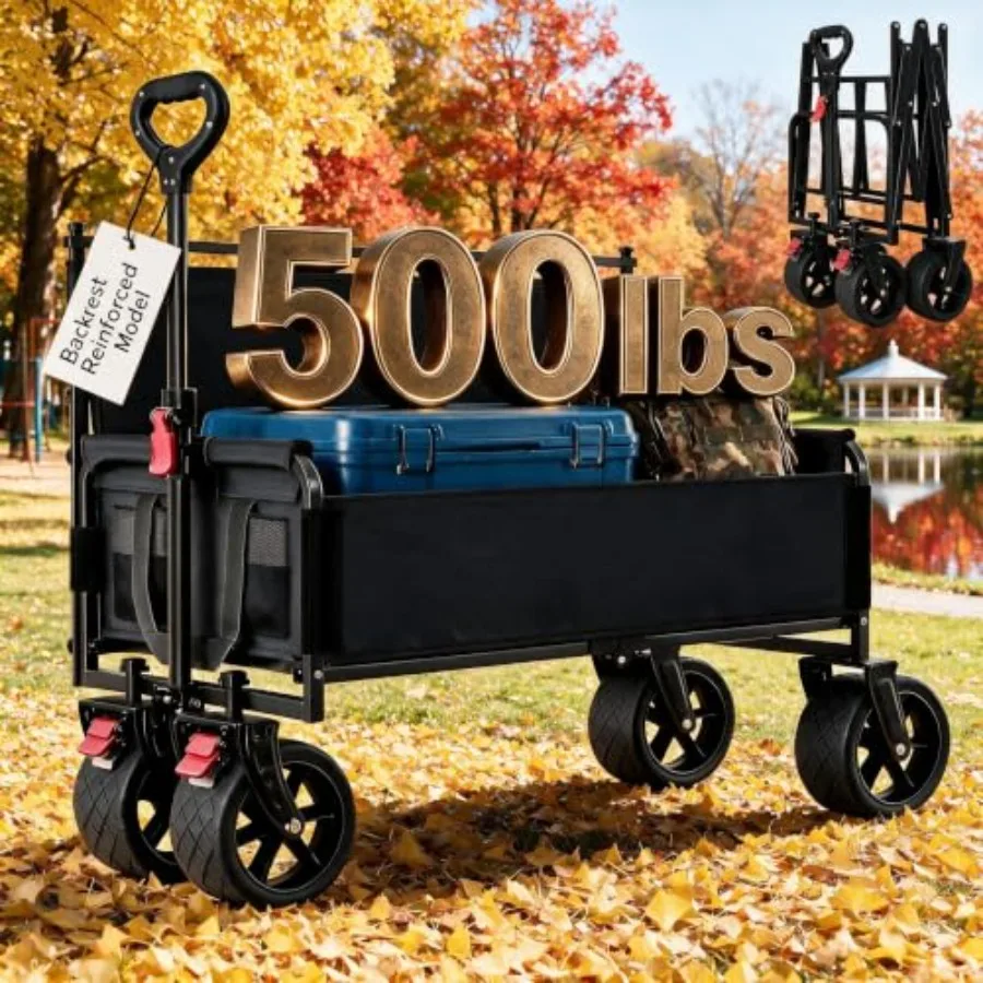 Wagon with Seat for Adults, Backrest Reinforcement Folding Cart, 500lbs,