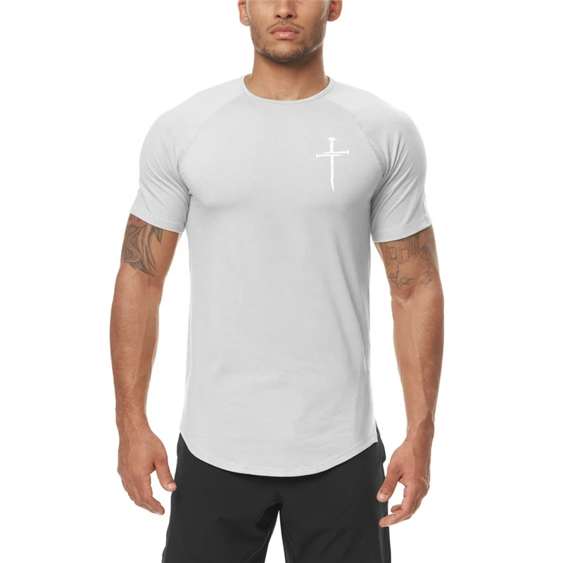 Mens Casual Bodybuilding Running T-Shirts Personalized Cross Slim Fit Summer Quick Dry Shirts Gym Fitness Muscle Sport Clothing