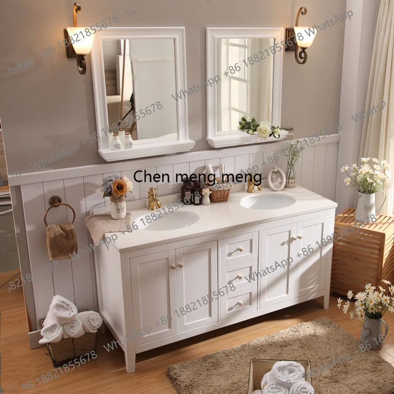 

Cream wind oak lacquered bathroom cabinet, French style, washbasin cabinet slate double basin floor type