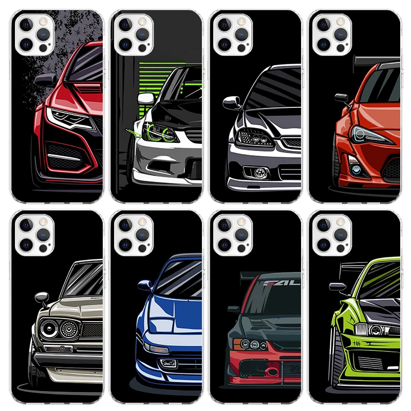 JDM 도쿄 드리프트 스포츠카 남성 남성 전화 케이스 Apple iPhone 11 13 14 15 16 12 Pro Max SE X XR XS 7 8 Plus 패턴 소프트 TPU B
