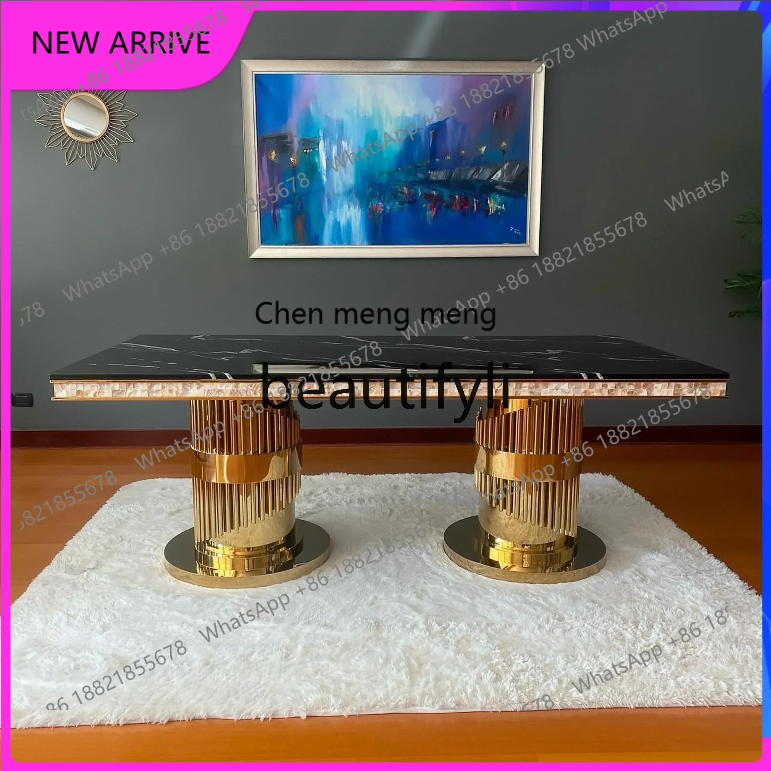 

X AA85 Легкий роскошный обеденный стол из нержавеющей стали высокого класса Современный простой мраморный прямоугольный обеденный стол высокого класса для домашнего использования