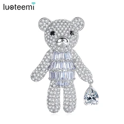 LUOTEEMI Cute CZ Bear Woman Brooch Pins Animal Creature Spilla Da Donna Pins Cubic Zirconia Jewelry Free Shipping Friend Gift