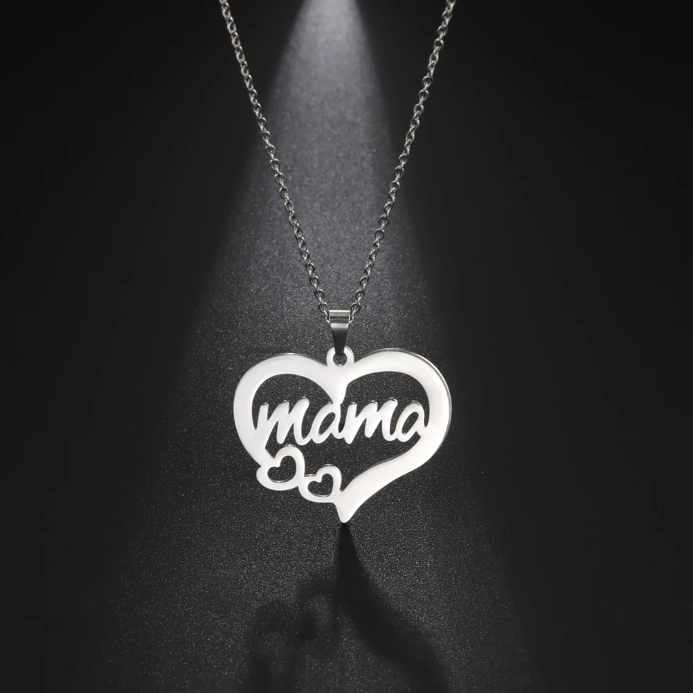 Lemegeton Mama Letter Necklace For Women Super Papa Mom Dad Pendant Stainless Steel Chain Choker Necklace Jewelry Mother\'s Day