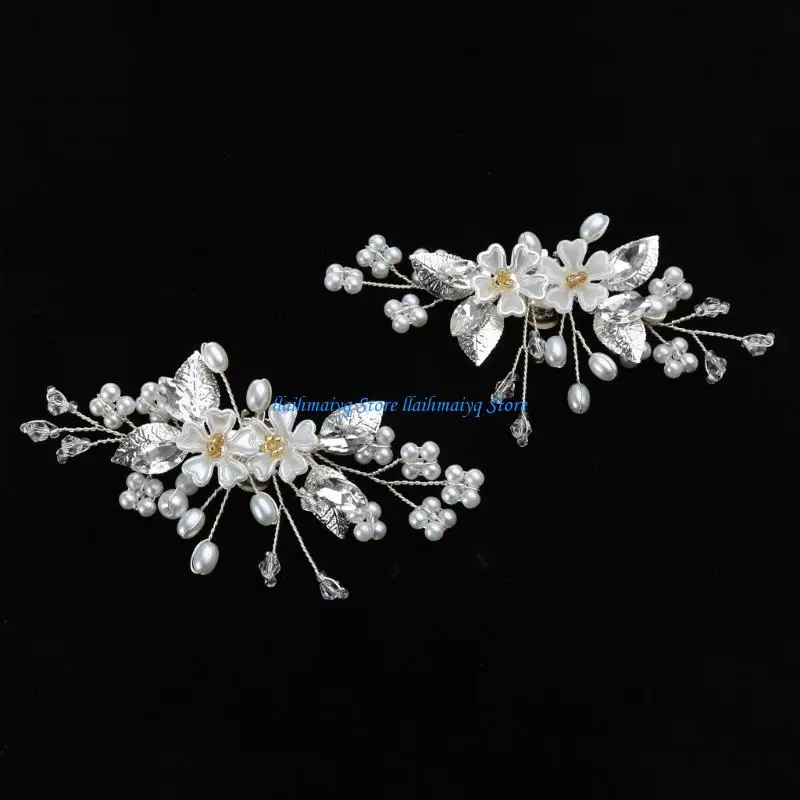 

573B 2PCS Crystal Shoe Clips Wedding Bridal Shoe Buckles Rhinestones Shoe Flowers for Party Decoration Wedding Craft Acces