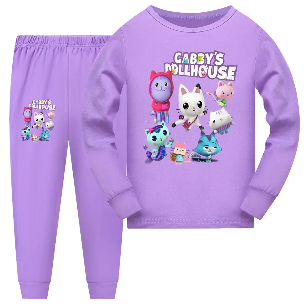 

Cute Gabbys Doolhouse Clothes Baby Girls Gabby Cats Pajama Sets Kids Long Sleeve T Shirt Pants 2pcs Set Teenager Boys Sleepwear