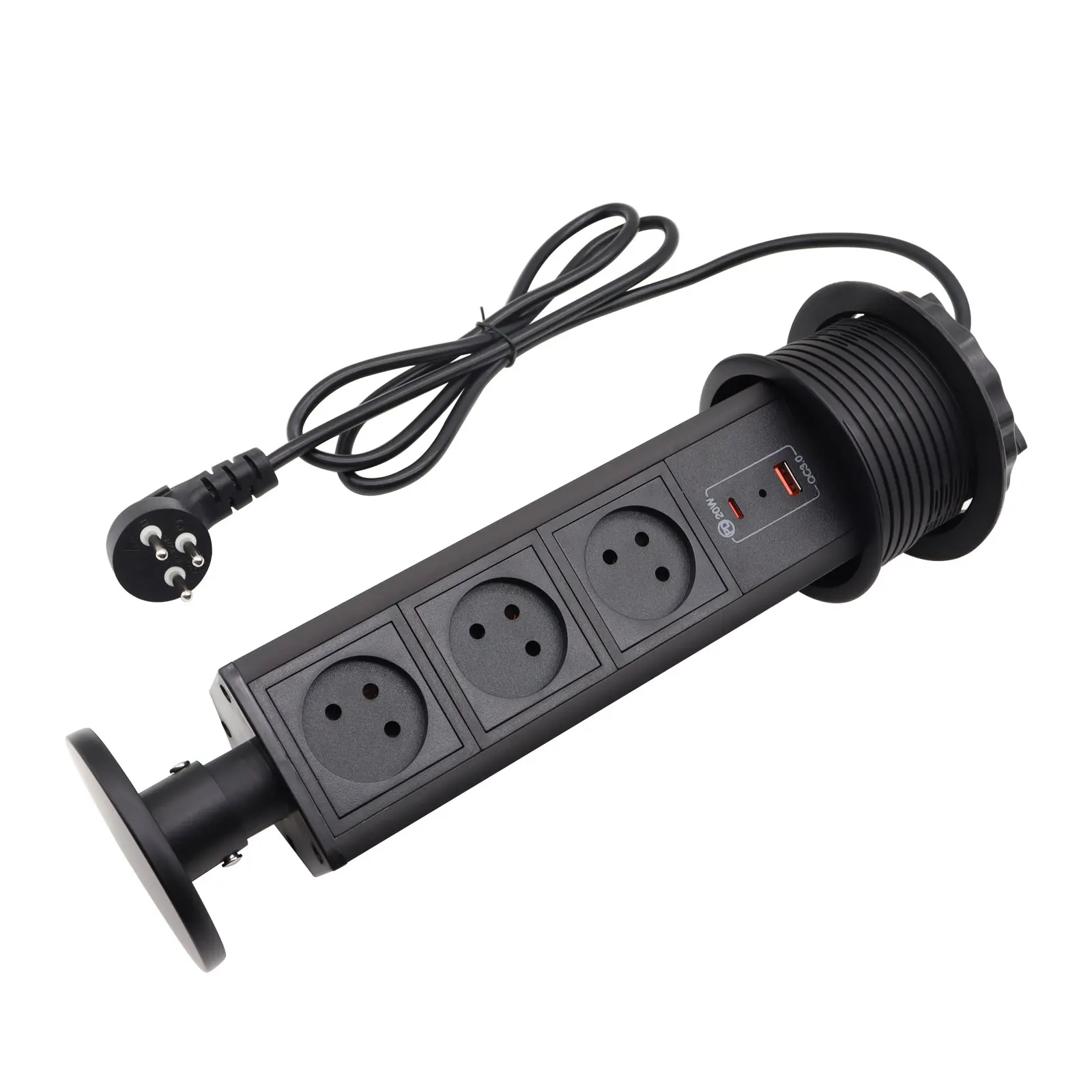 Israel Socket,USB Plug,AC 110v-250v, Silver/Black ,Aluminum Alloy Shell Material,Home, Office, Kitchen Hidden Lifting Socket,