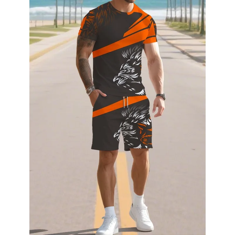 2025 Short Sleeved Shorts Set Summer Essential Creative Retro Men's Fashion New Trend Casual T-shirt 3D Digital Printing