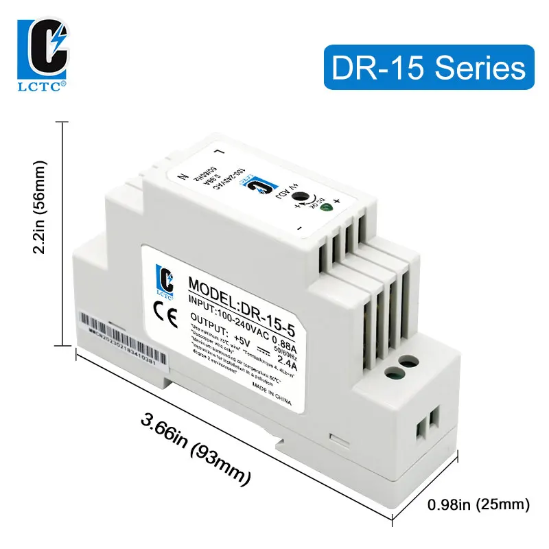 LCTC DR-15/60/100 Switching Power Supply 5V 12V 24V DIN Rail Power Supply Industrial Transformer Small Volume  4.2A 6.5A 7.5A