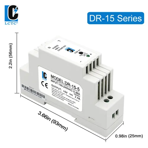 Imagen 2 del producto LCTC DR-15/60/100 Fuente de alimentación conmutada 5V 12V 24V Fuente de alimentación en carril DIN Transformador industrial Pequeño volumen 4.2A 6.5A 7.5A