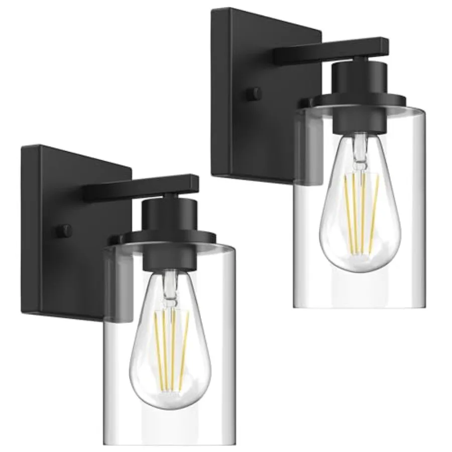

Wall Sconces Set of 2 Vanity Lights for Bathroom, Modern Wall Light Fixtures Sconce Lights Indoor with Clear Glass Farmhouse Wa