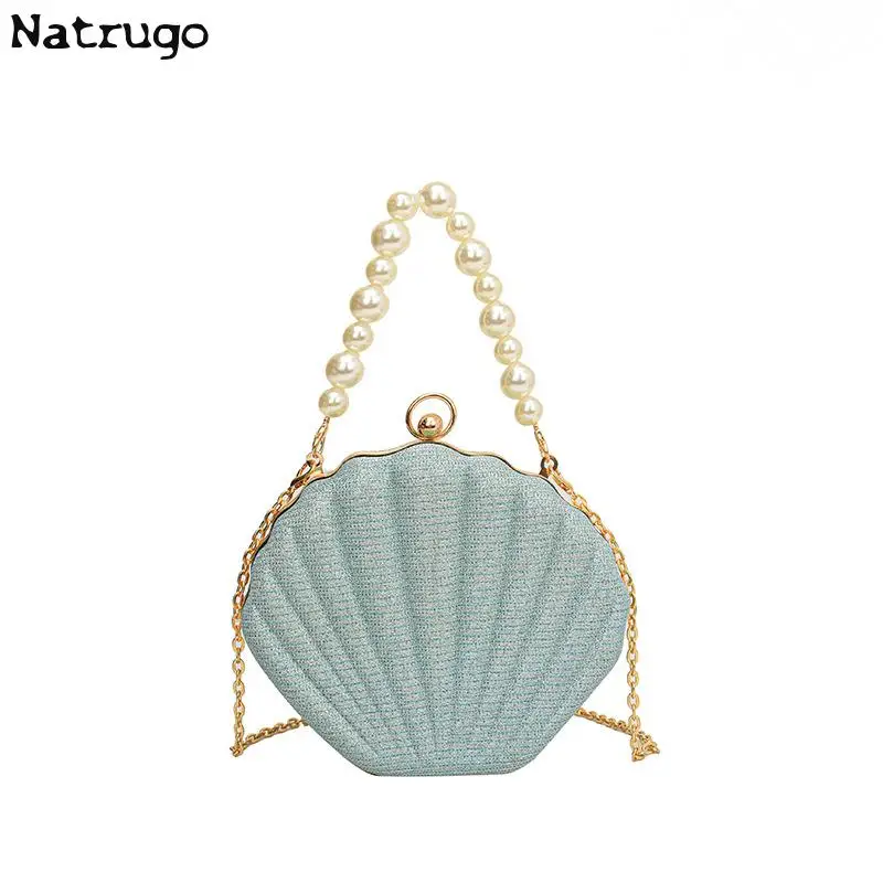 Brand Style Shoulder Bag Pearl Chain Shell Bag Women\'s Fashion Sequins Crossbody Bag Evening Bag