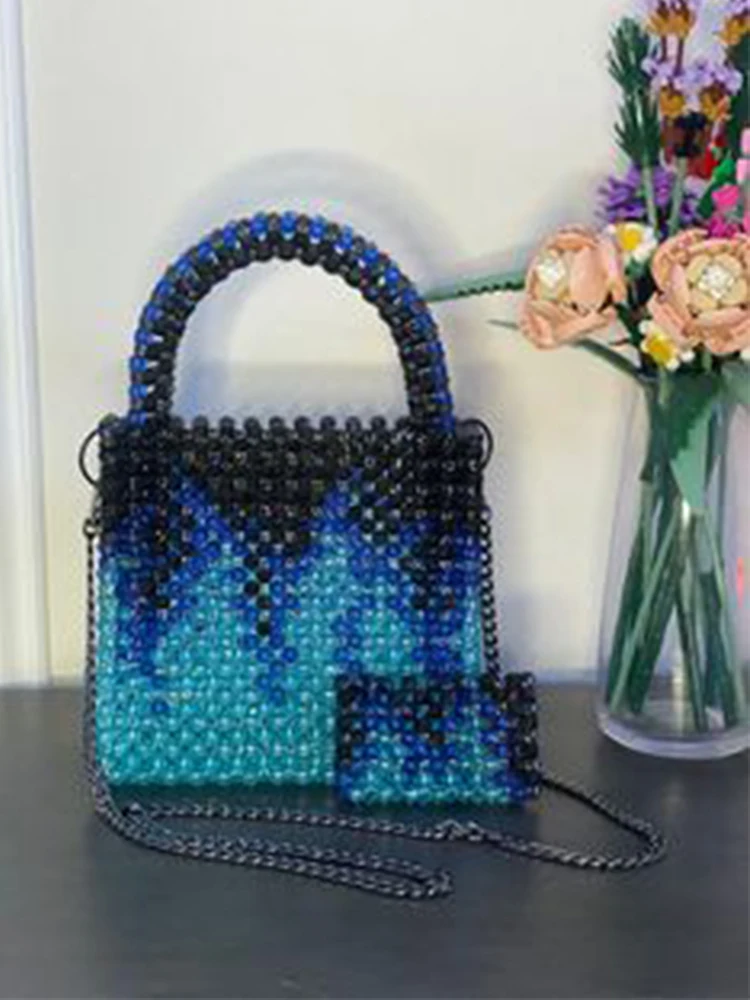 Ladies Bags Handmade Woven Beaded Bags for Women Handbags Multicolor New Fashion Beach Vacation Phone Clutch Party Bags 2024