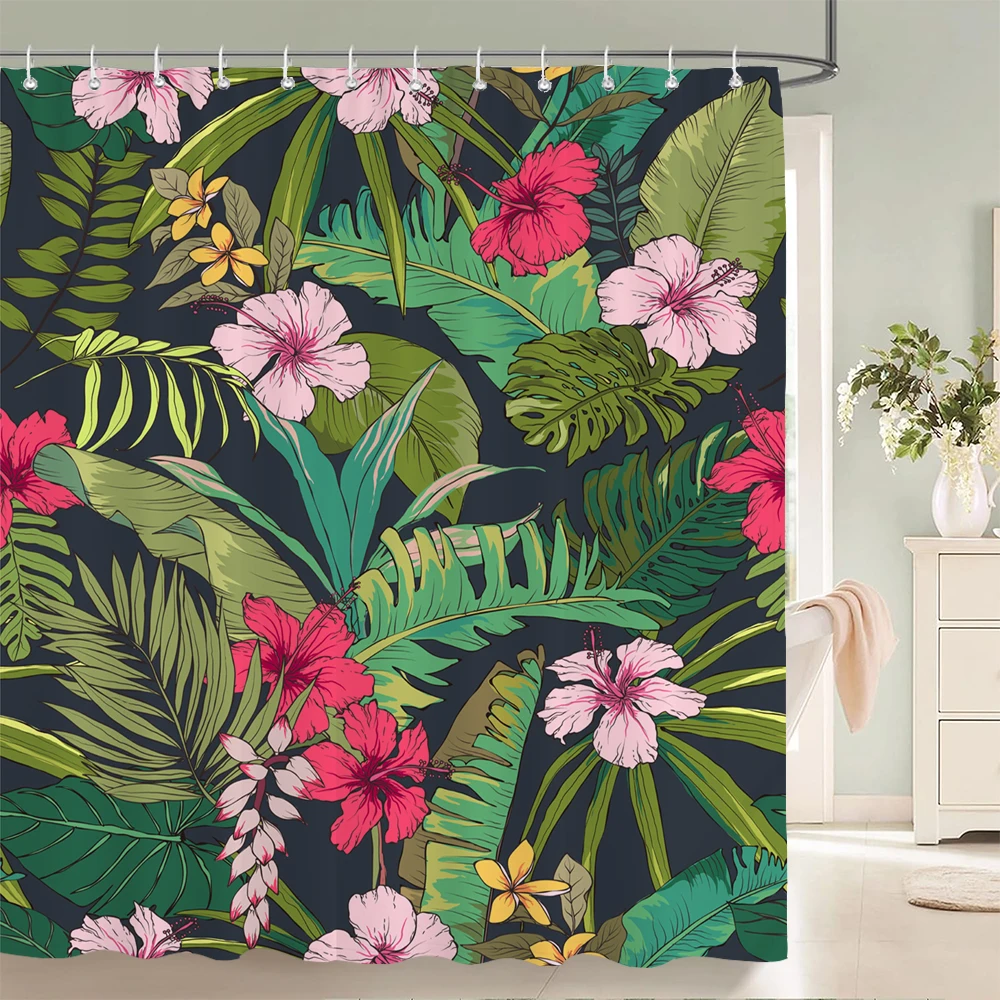 Beautiful Flowers Shower Curtain Bathroom Waterproof Shower Curtain Leaves Plant Printing Curtains for Bath Shower With Hooks