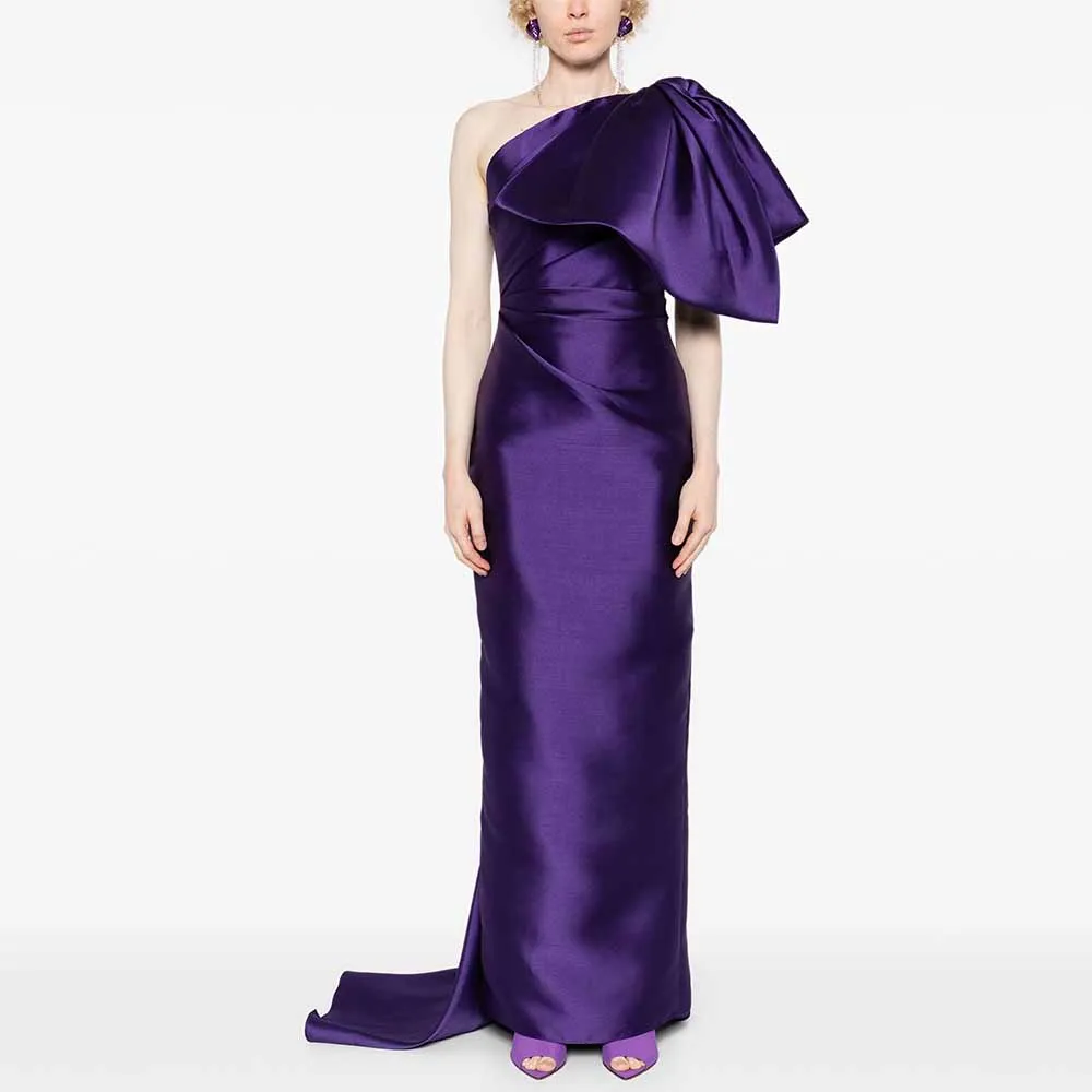 

Purple Evening Gowns For Women Sheath/Column Satin Elegant Party Dress One-shoulder Bow Watteau Train Prom Dress Maxi 2025