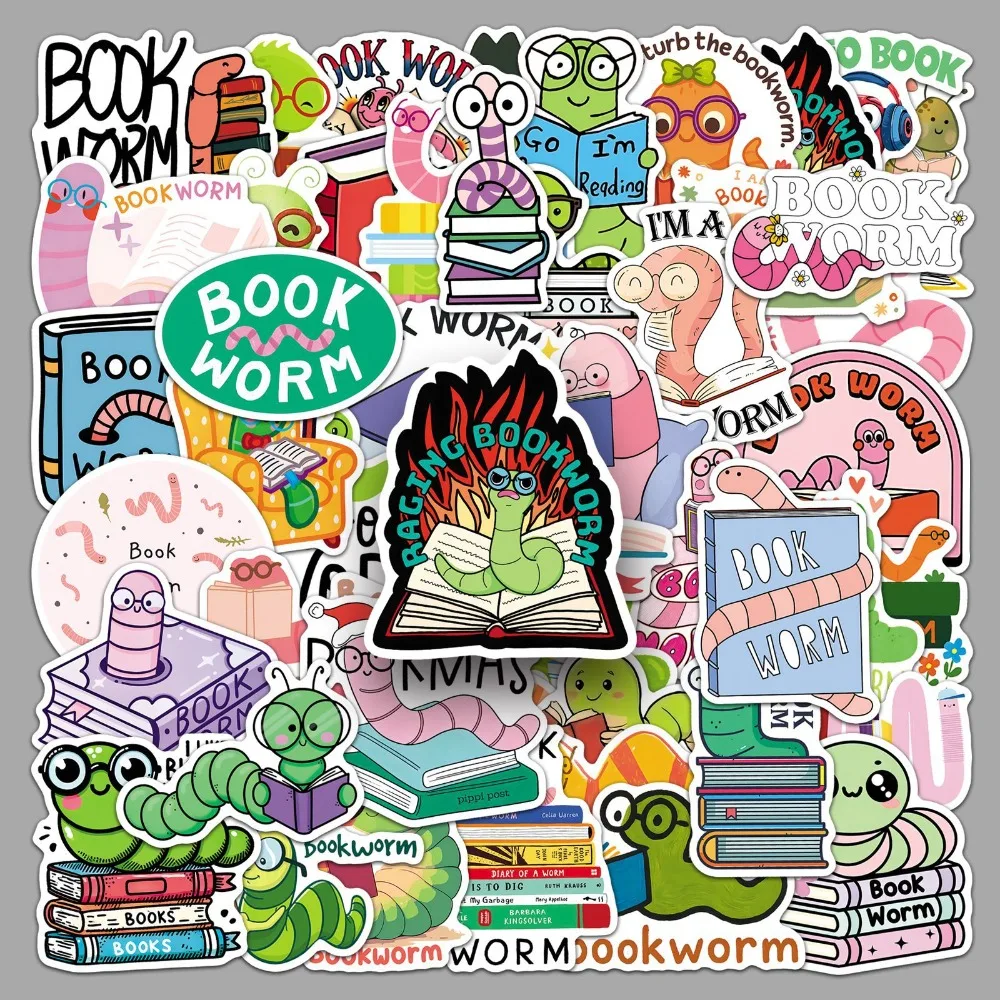 

10/50Pcs Funny Book Worm Stickers Cartoon Caterpillar Graffiti Decals DIY Decoration for Laptop Phone Guitar Scrapbook Kids Gift