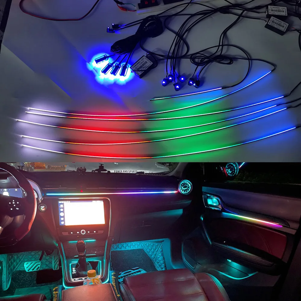 18 in 1 LED Symphony Car Ambient Lights 64 Color RGB Interior Acrylic Light Guide Fiber Optic Universal Decoration Atmosphere