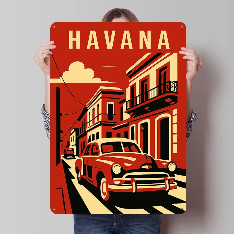 Havana Cuba Vintage Travel Poster Customized Vintage Metal Signs Wall Art Retro Tin Plaque for Home and Garden Gamer Decoration