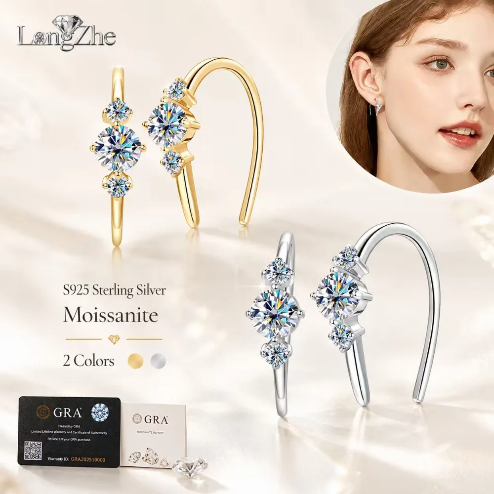 

Moissanite Earrings for Women S925 Sterling Silver U Shape Geometric Earrings Minimalist Chic Jewelry Gold White