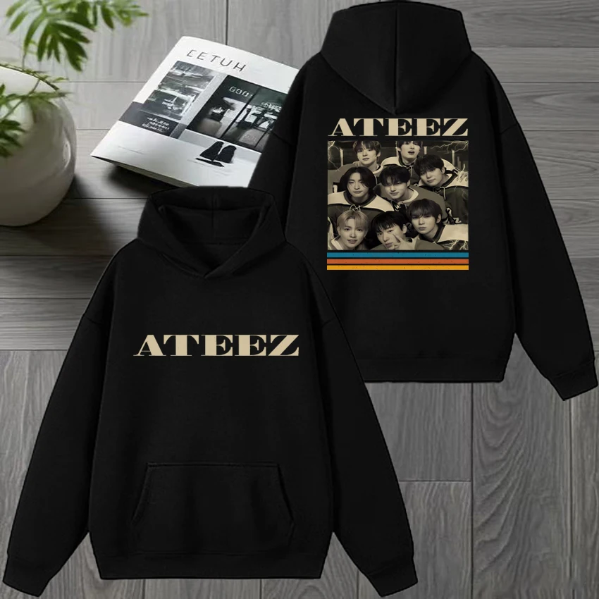 

2025 Korea Ateez Kpop Double Sided printed Hoodies Autumn Winter Men women Fleece Casual Sweatshirt Unisex Trend Y2k pullovers