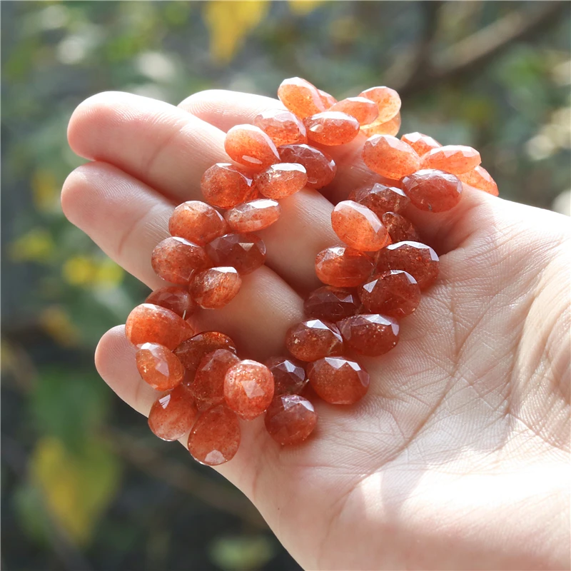 Natural Stone 7A  Sunstone Flat Drop Faceted Beads Size 8-9x10-13MM For Jewelry Making Diy Bracelet