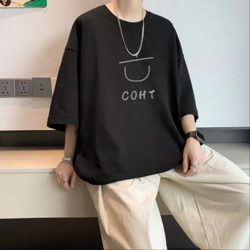 M-8XL Up To 120kg Japanese Minimalist Graffiti Printed Casual Lazy Style Men's Top