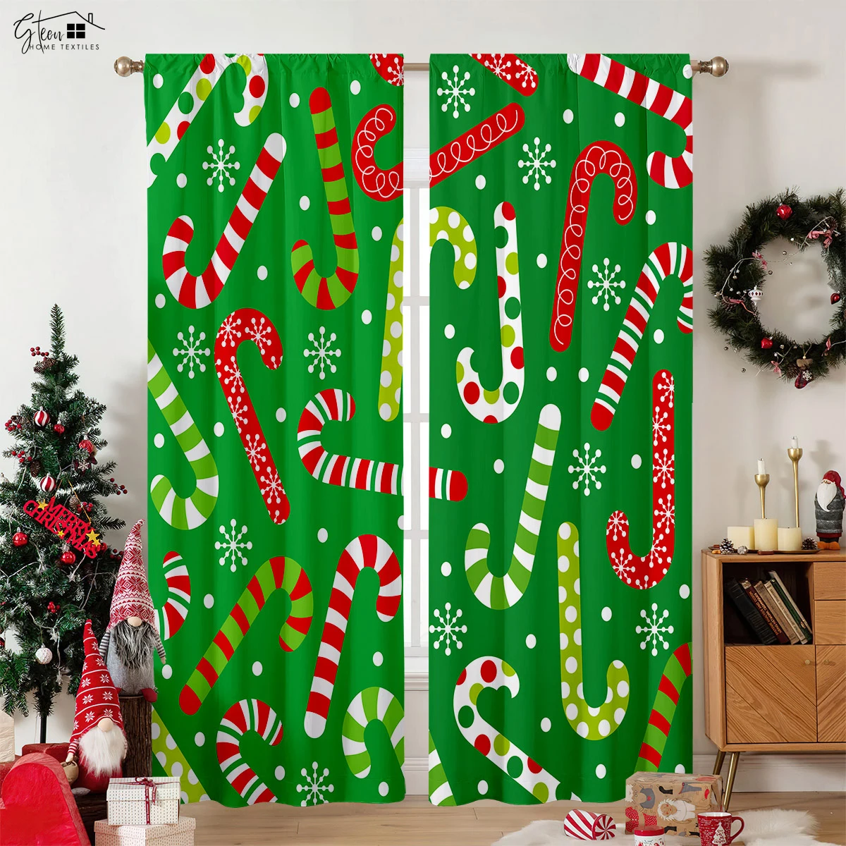 2 Pack Christmas Decorative Curtains Cartoon Santa Claus Printing Bedroom Dining Room Holiday Party Decorative Curtains