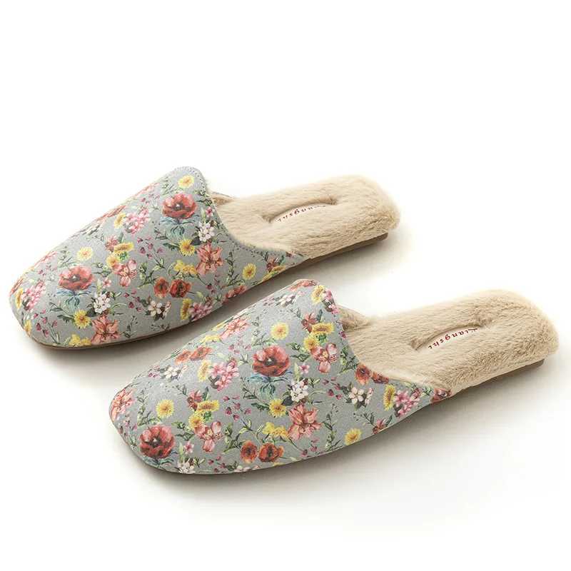 Autumn and winter new Chinese-style plush slippers men\'s home  embroidered slippers embroidered Beef tendon sole women\'s shoes