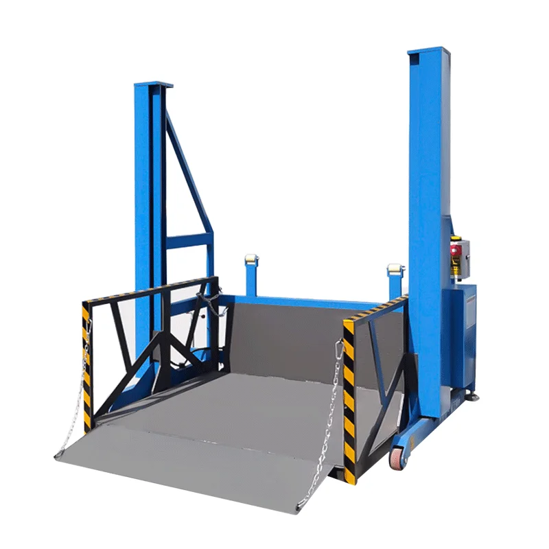 Forklift loading and unloading of lifting platform terminal with 3-ton deadweight mobile container truck