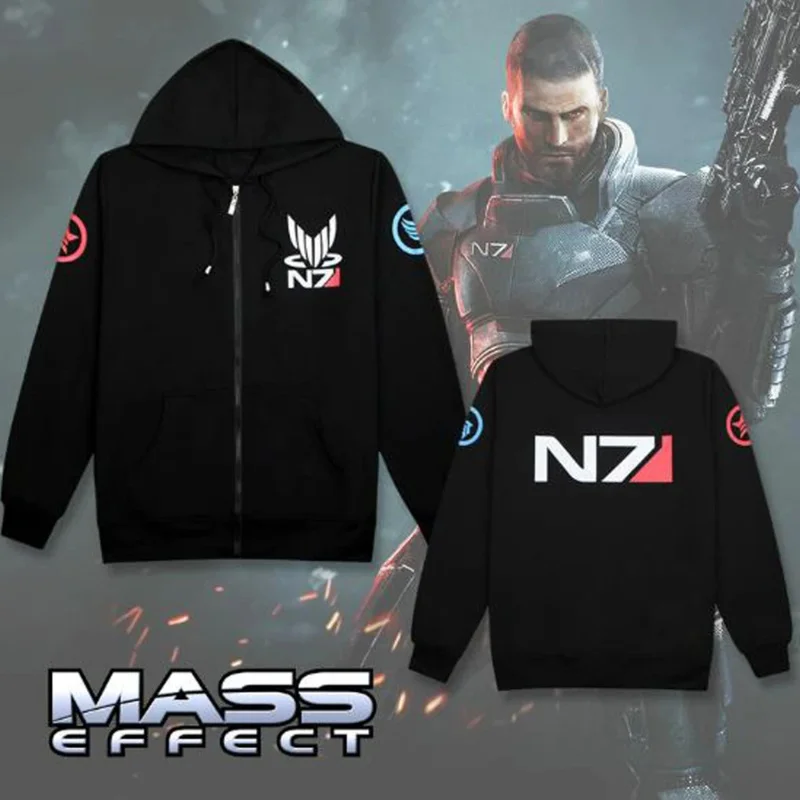 Game Men Mass Effect N7 Cosplay Zipper Jacket Sweatshirts Thicken Hoodie Coat Casual Fashion Streetwear Adult Costume Tops Gifts