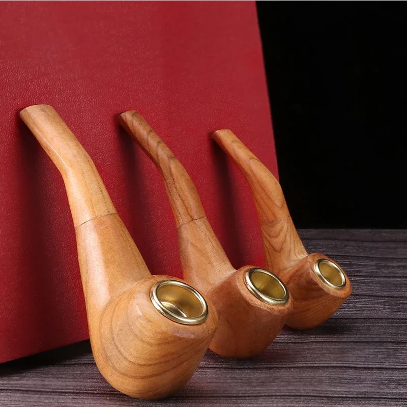 Old Style Hand Polished Solid Wood Pipe, Retro Portable Pipe, Multi specification