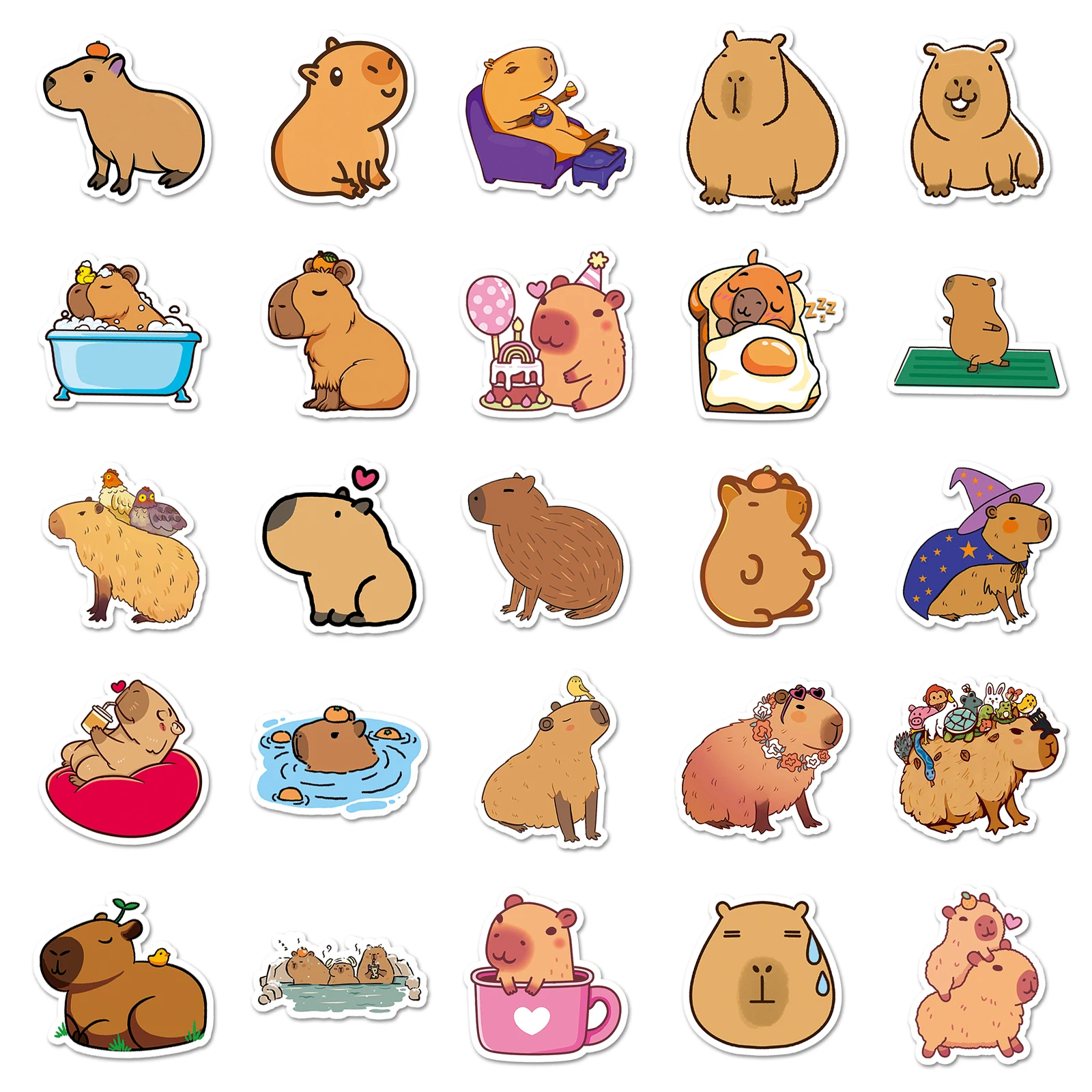 50 buah stiker mainan lucu coklat Capybara Skateboard gitar koper Freezer motor grafiti stiker perhiasan tahan air