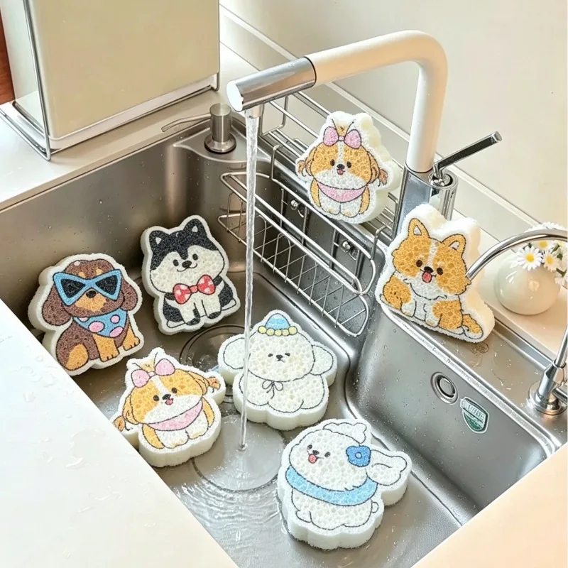 Sponge Cartoon Sausage Puppy Series Wood Pulp Dishwashing Cotton Kitchen Artifact Compression Sheet