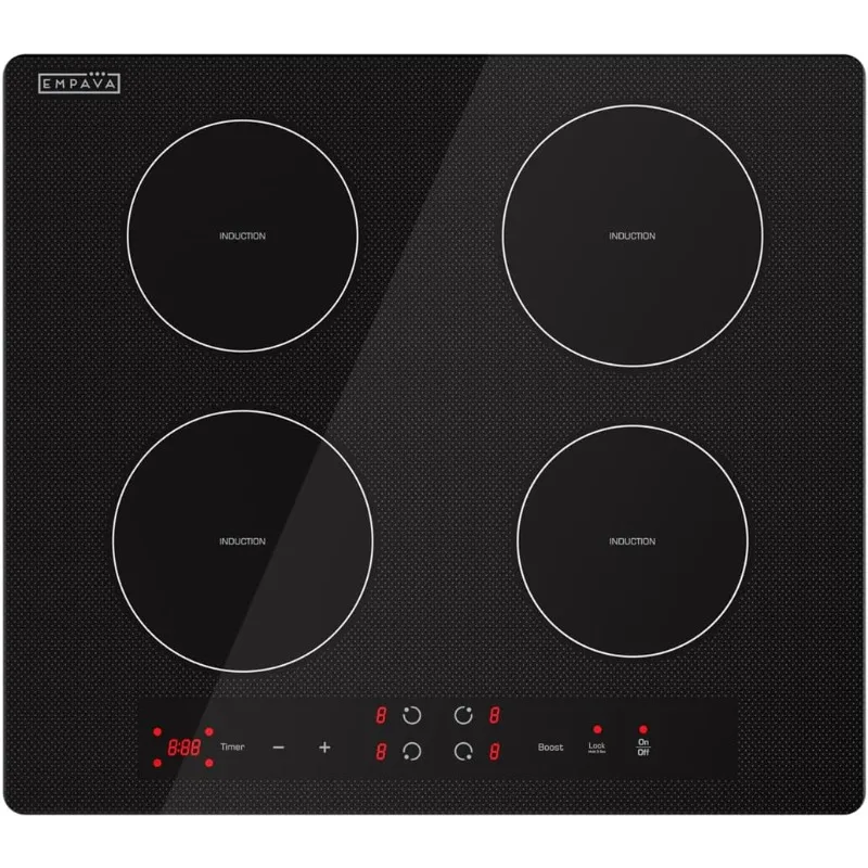 Empava 24 Inch Electric Stove Induction Cooktop with 4 Power Boost Burners Smooth Surface Vitro Ceramic Glass in Black 240V