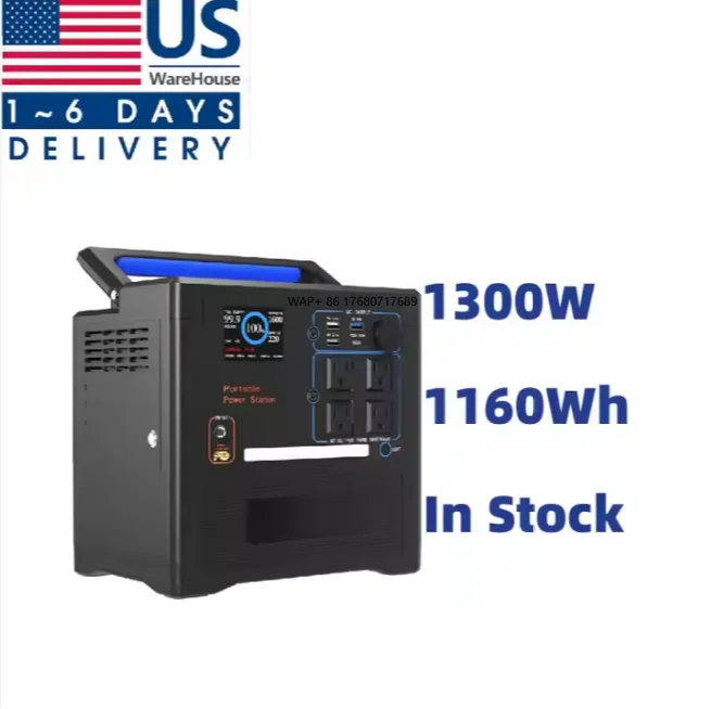 

Fast Charging Camping Power Supply US Warehouse Outdoor Portable 1300 Watts Rechargeable Energy Generator Power Station Solar