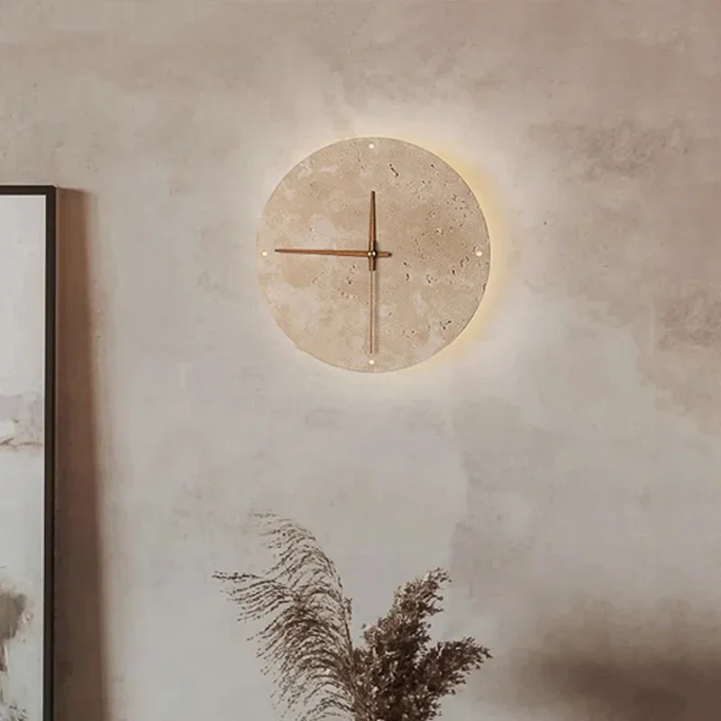 TechHPCreative Retro Living Room Wall Lamp Yellow Marble Clock Nordic Minimalist Restaurant Corridor