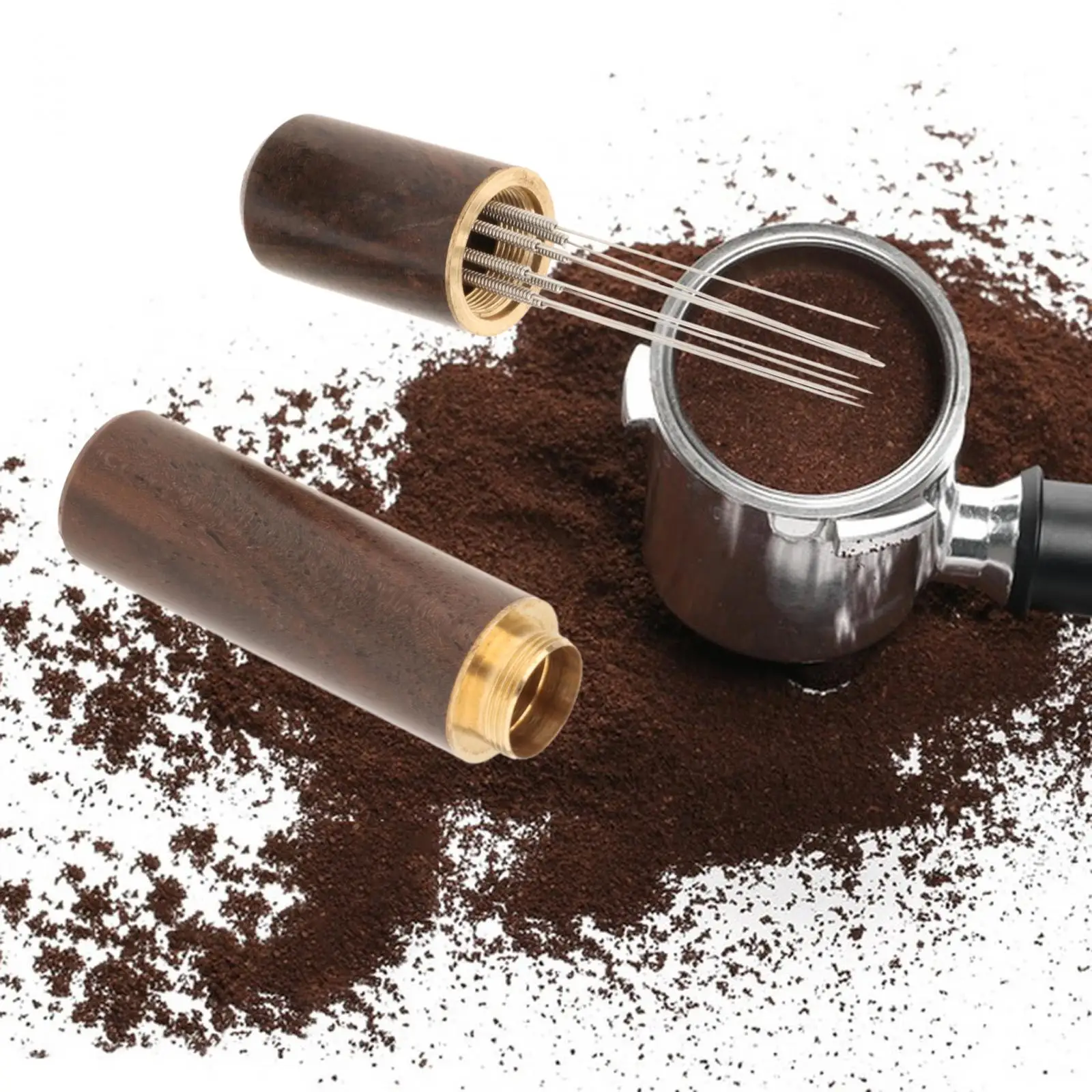 Espresso Ground Distributor Tool Wooden Coffee Stirrer 8 Pin Tamper Leveler for 58mm Portafilter Barista Kitchen Use