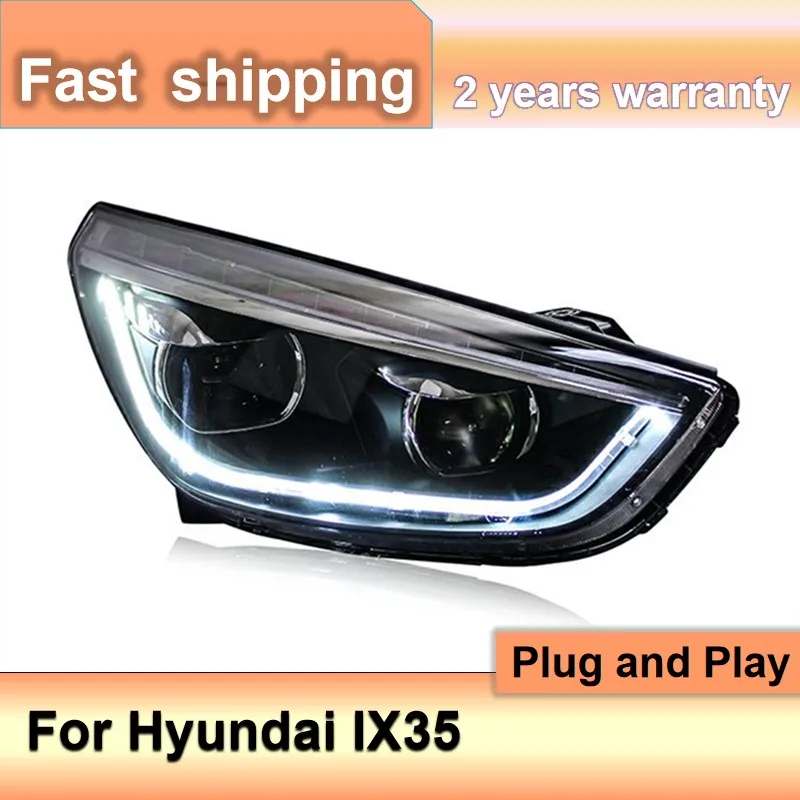 Farol para Hyundai IX35, luzes principais, sinal de giro DRL, lente de projetor de feixe alto, acessórios de carro, 2009-2017