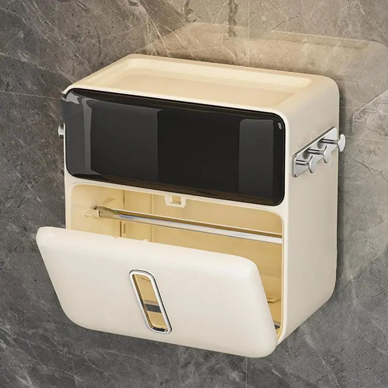 Toilet Paper Roll Dispenser No Punching Paper Roll Storage Holder Floating Bathroom Storage Bin Organization Accessories For