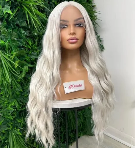 Silver White Blonde Loose Deep Wave Synthetic Lace Front Wig Glueless Wigs Ready to Wear Long Icy Wig for Women High Heat Fibre