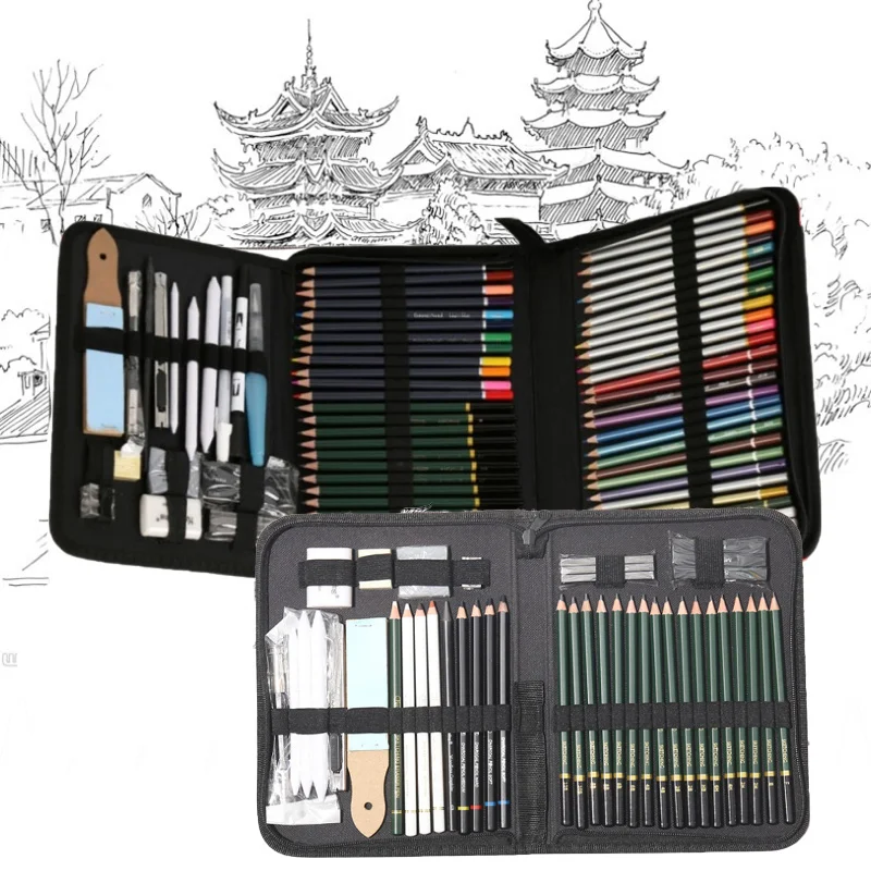 42/75pcs Sketch Pencil Set 6H-12B Pencil Charcoal Eraser for Sketch Shadow Outdoor Sketch Suitable Beginner Artists Art Supplies