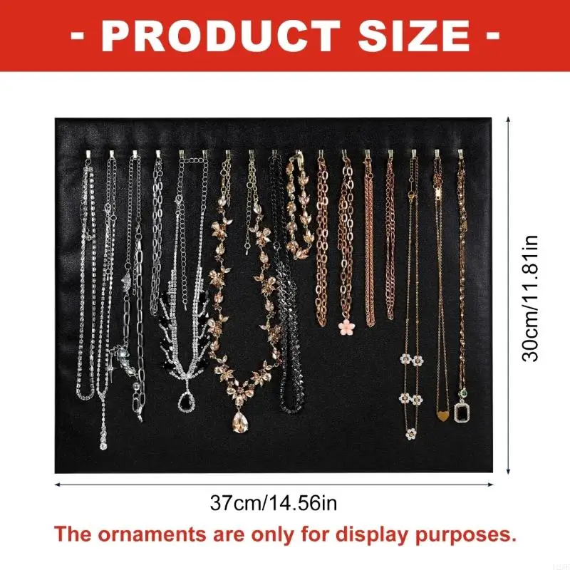   Set of 4 Black Jewelry Showcase Boards 17 Hooks Stand Sturdy Polyester Leather Wrap Suitable for Jewelry Easy Transport
