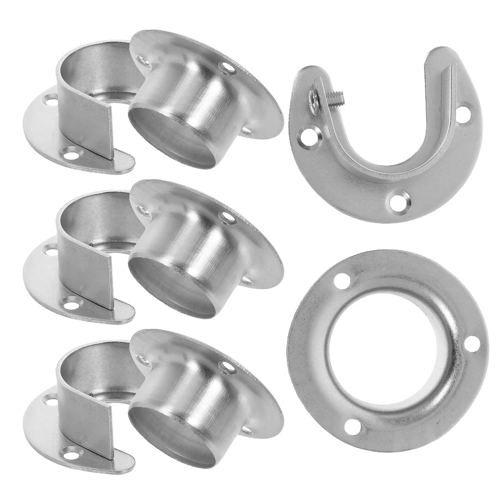 4 Sets Wardrobe Closet Rod Holder Pole Support Bracket Sockets Flange Brackets Curtain