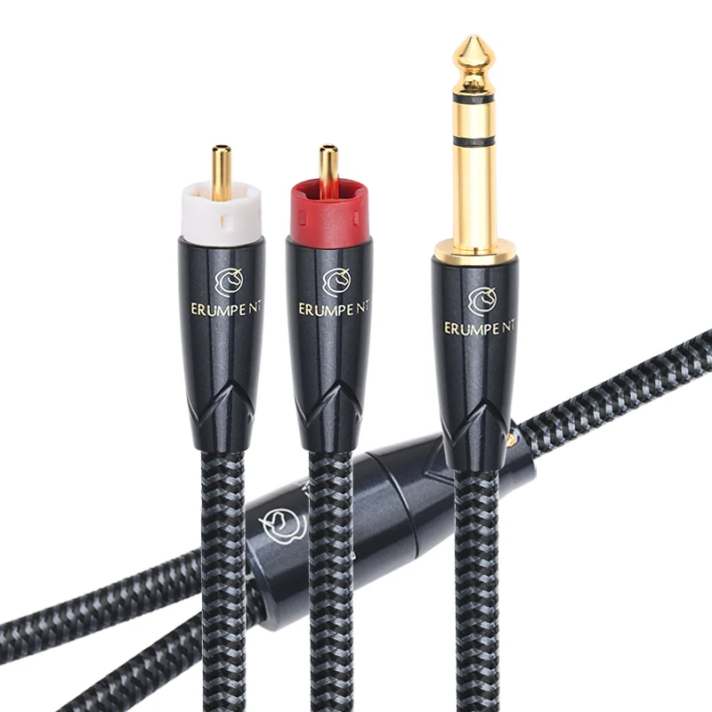 

HiFi 6.5 to 2RCA Audio Cable for Speaker Power Amplifier Square OCC Jack 6.35mm TRS to Dual RCA Male Connector Wire